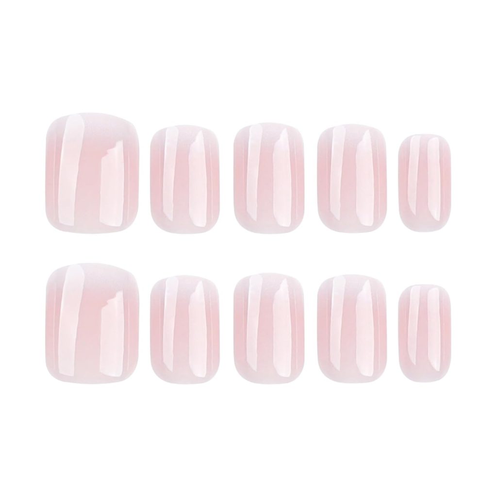 Square Press on Nails Short Ombre Fake Nails Tips Full Cover Nude False Gradient Nails Glossy Glue on Nails for Women and Girls 24Pcs