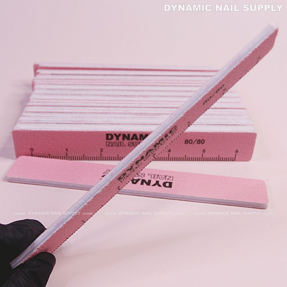 Pink 80/80 grit square nail files - 6